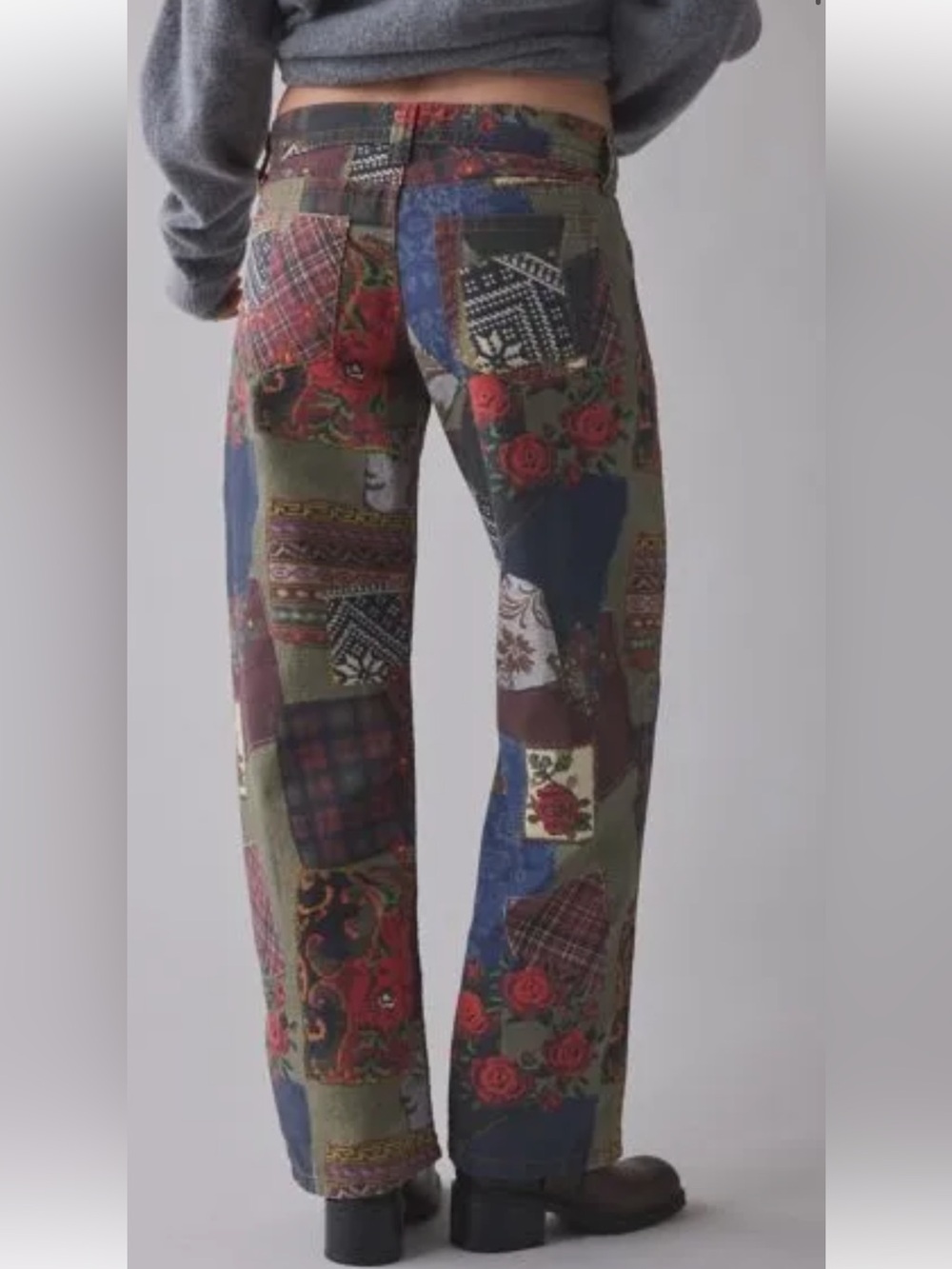Patchwork Floral Straight-Leg Pants - Size 26, 30 inseam, waist, 8" rise, cotton